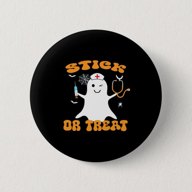 Stick or Treat Nurse Funny Halloween Costume Essen 2 Inch Round Button (Front)