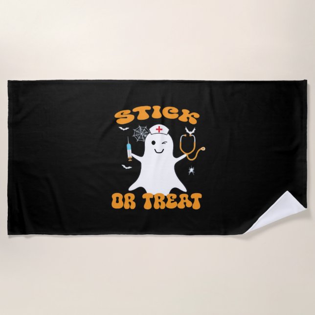 Stick or Treat Nurse Funny Halloween Costume Essen Beach Towel (Front)