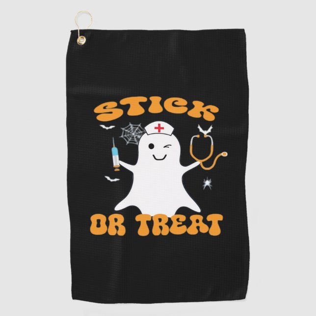 Stick or Treat Nurse Funny Halloween Costume Essen Golf Towel (Front)