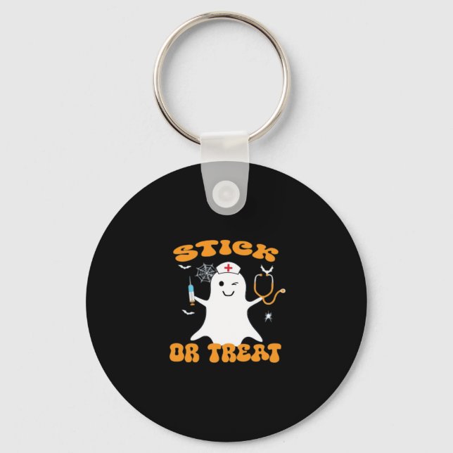 Stick or Treat Nurse Funny Halloween Costume Essen Keychain (Front)