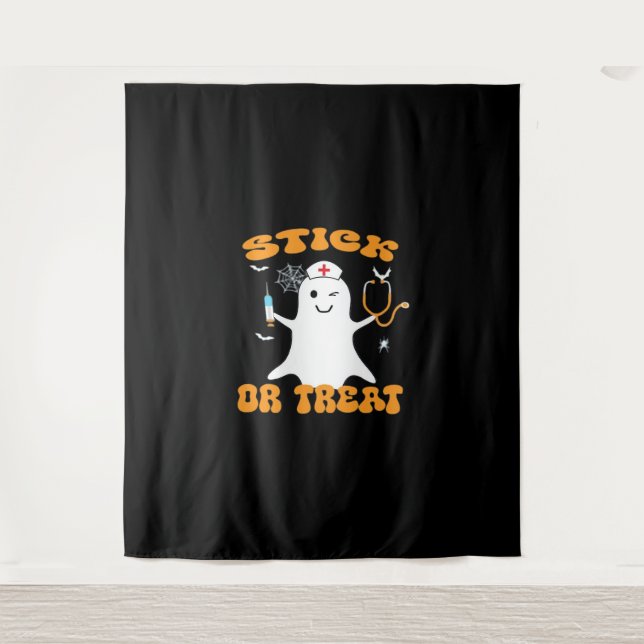 Stick or Treat Nurse Funny Halloween Costume Essen Tapestry (Front)