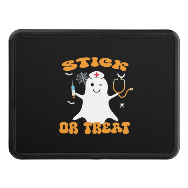 Stick or Treat Nurse Funny Halloween Costume Essen Trailer Hitch Cover (Front)