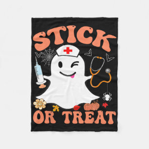 Stick Or Treat Nurse Funny Halloween Costume Fleece Blanket
