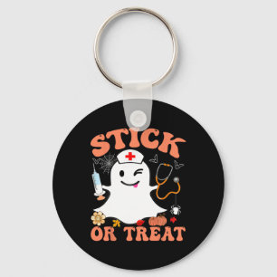 Stick Or Treat Nurse Funny Halloween Costume Keychain