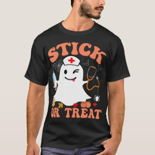 Stick Or Treat Nurse Funny Halloween Costume T-Shirt