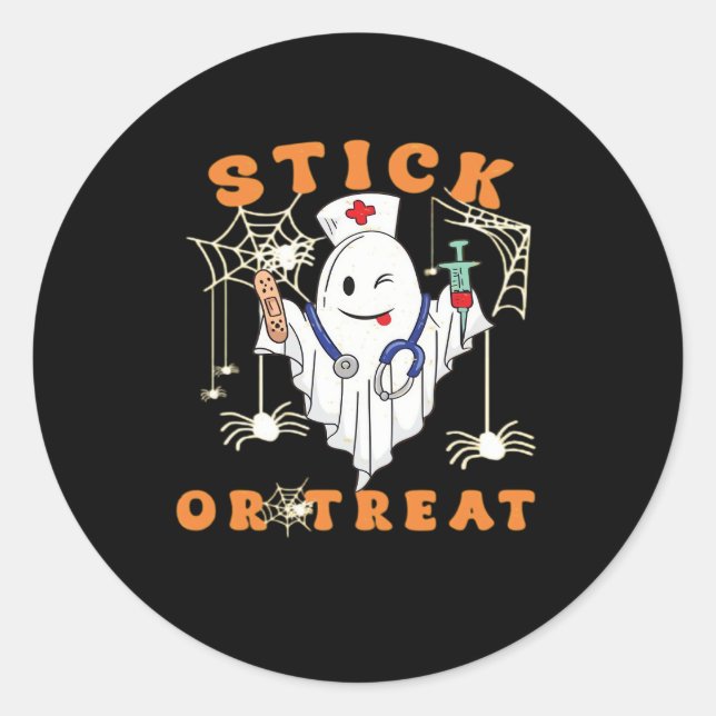 Stick or Treat Nurse Spooky Nurse Costume Funny Ha Classic Round Sticker (Front)