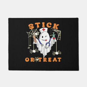 Stick or Treat Nurse Spooky Nurse Costume Funny Ha Doormat
