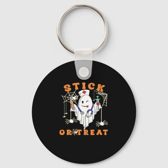 Stick or Treat Nurse Spooky Nurse Costume Funny Ha Keychain (Front)