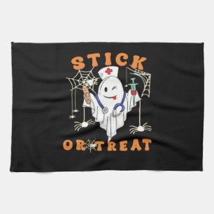 Stick or Treat Nurse Spooky Nurse Costume Funny Ha Kitchen Towel