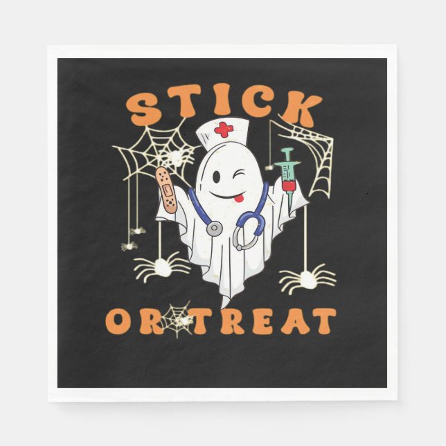 Stick or Treat Nurse Spooky Nurse Costume Funny Ha Napkin (Front)