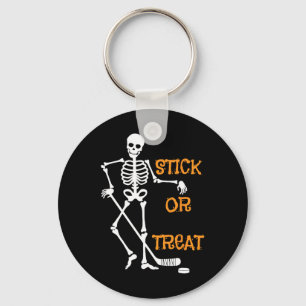 Stick Or Treat Skeleton Ice Hockey Halloween Spook Keychain