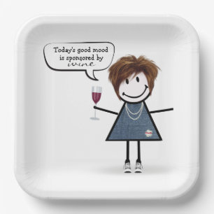 Stick Party Girl in Sneakers with Wine Paper Plate