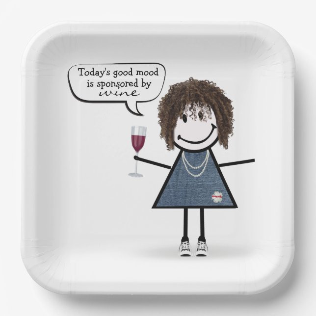 Stick Party Girl in Sneakers with Wine Paper Plate (Front)