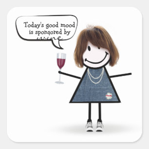 Stick Party Girl in Sneakers with Wine  Square Sti Sticker