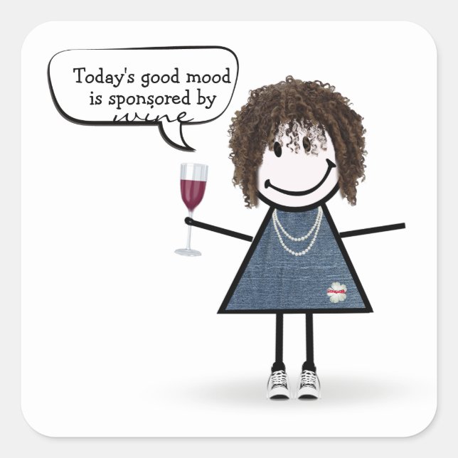Stick Party Girl in Sneakers with Wine  Square Sticker (Front)
