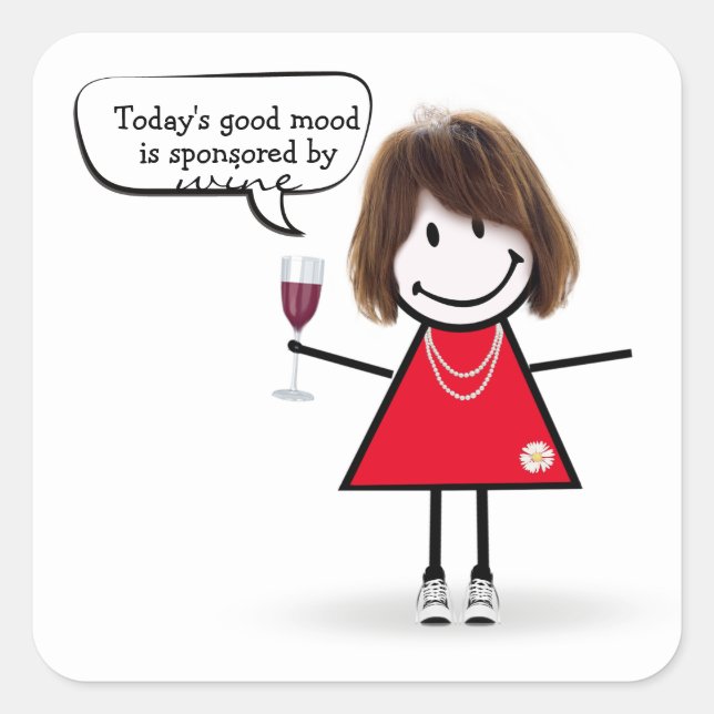 Stick Party Girl in Sneakers with Wine Square Sticker (Front)