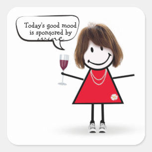 Stick Party Girl in Sneakers with Wine Square Sticker