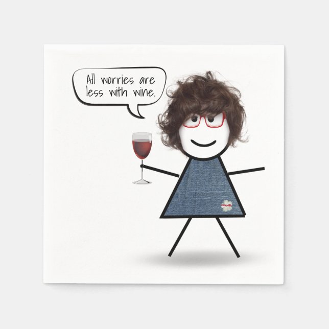 Stick Party Girl with Red Wine and Quote Napkin (Front)