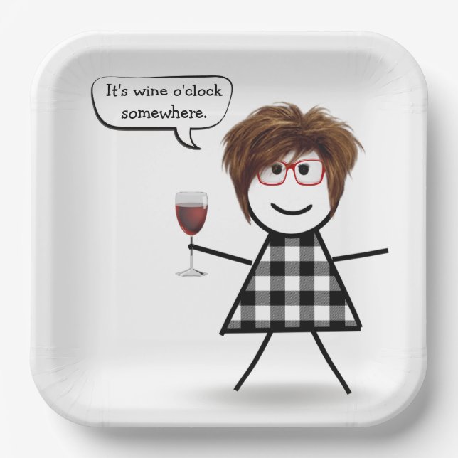 Stick Party Girl with Red Wine   Paper Plate (Front)