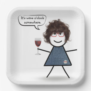 Stick Party Girl with Red Wine  Paper Plate
