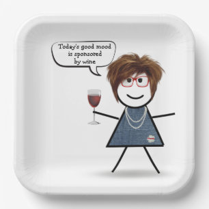 Stick Party Girl with Red Wine Paper Plate