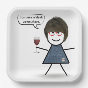 Stick Party Girl with Red Wine Paper Plate