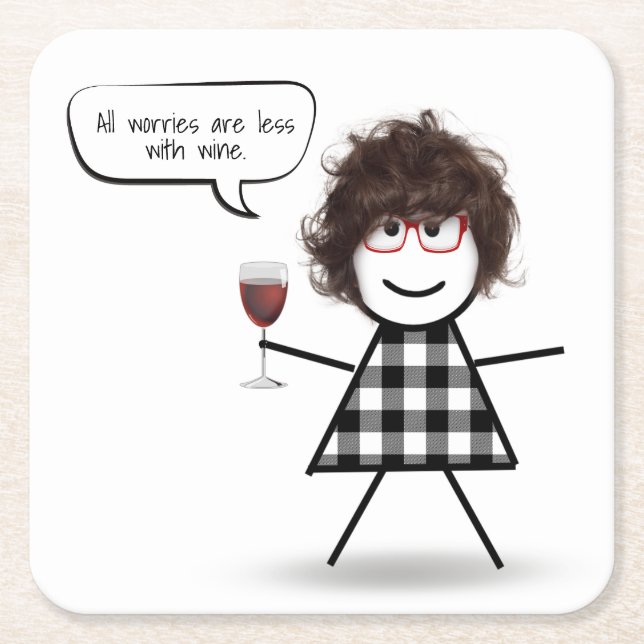 Stick Party Girl with Wine Quote Square Paper Coaster (Front)