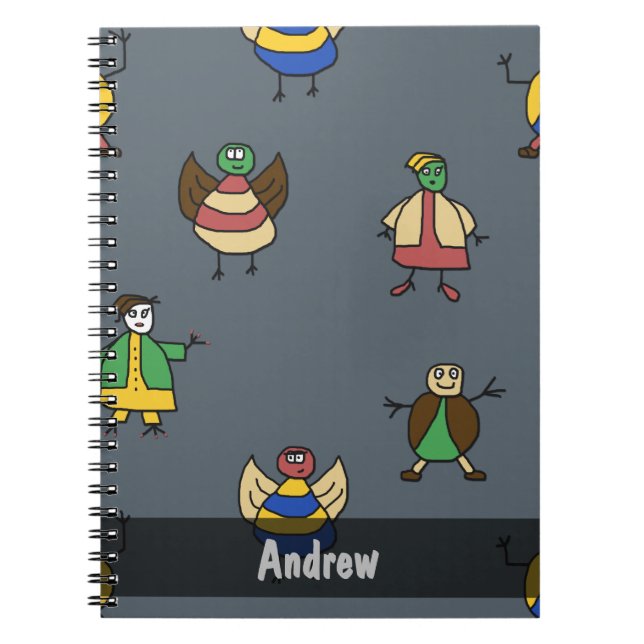 Stick People Children Pattern Boy any Name Notebook (Front)