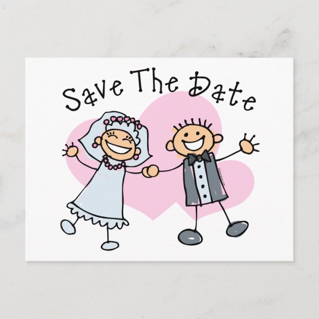 Stick People Save The Date Announcement Postcard (Front)