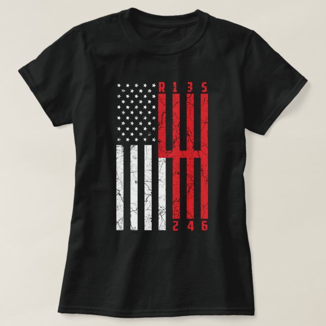 Stick Shift American Flag 6 speed ford mustang CT  T-Shirt (Design Front)