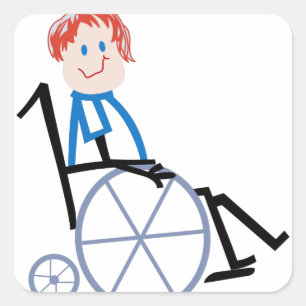 Stick Wheelchair Kid Square Sticker