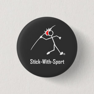 Stick With Sport Javelin Stickman Red Dark 1 Inch Round Button