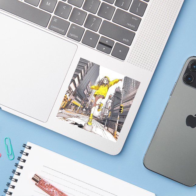 Sticker イエローパーカーJK シール GenerativeAI (Ordinateur portable avec iPhone)