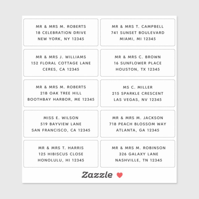 Sticker 10 Nom de l'invité individuel Adresse Mariage de l (Feuille)