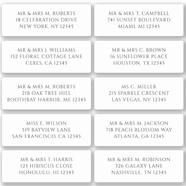 Sticker 10 Nom de l'invité individuel Adresse Mariage de l (Devant)