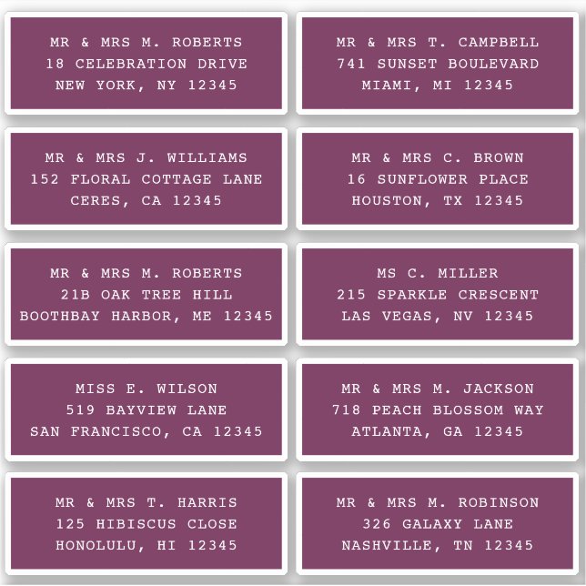 Sticker 10 Nom de l'invité individuel Adresse Mariage de l (Devant)