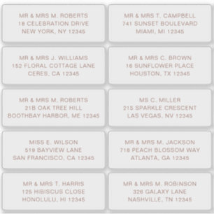Sticker 10 Nom de l'invité individuel Adresse Mariage de l