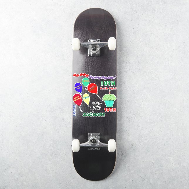 Sticker 10e anniversaire Garçon Cupcake Ballons Vinyl (Skateboard)