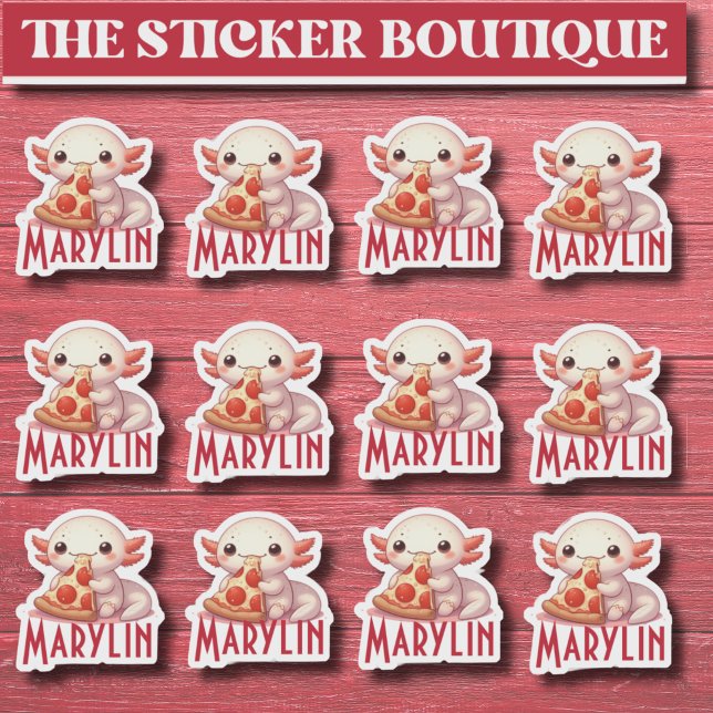 Sticker 12 En Un Migné Nom Personnalisé Pizza-Loving Axolo (Créateur téléchargé)