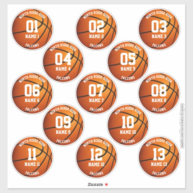 Sticker 13 joueurs de basketball PERSONNELLEMENT personnal (Feuille)