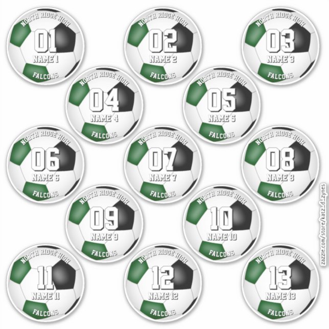 Sticker 13 joueurs de football couleurs de l'équipe verte (Devant)