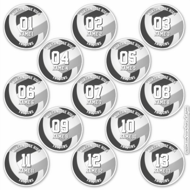 Sticker 13 joueurs de volley-ball noir gris couleur (Devant)