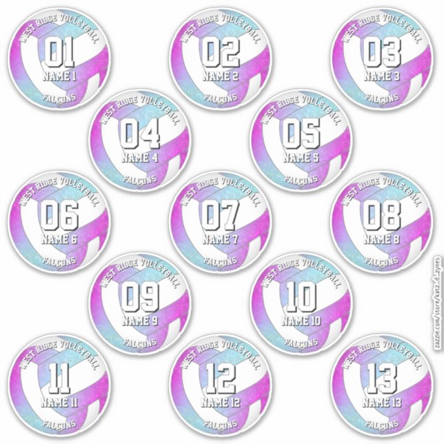 Sticker 13 joueurs de volley-ball rose violet bleu (Devant)