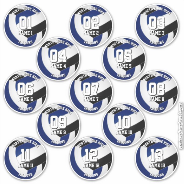 Sticker 13 team athletes black blue volleyball club colors (Devant)