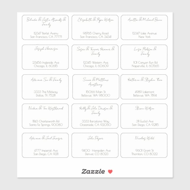 Sticker 15 Nom du client Mariage individuel simple Adresse (Feuille)