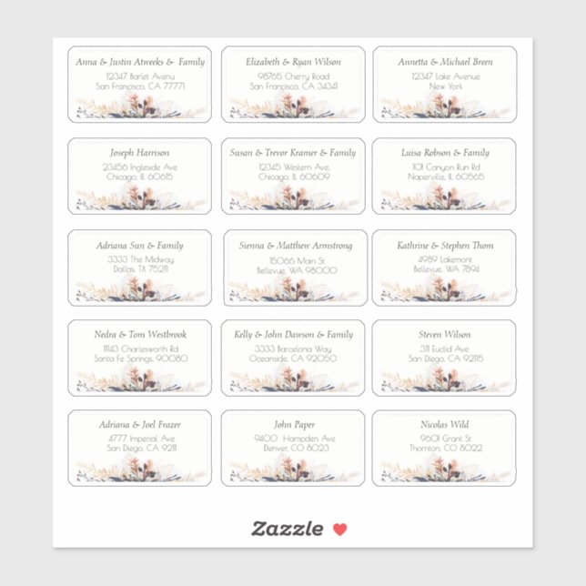 Sticker 15 Simple Mariage individuel Nom du client Adresse (Feuille)