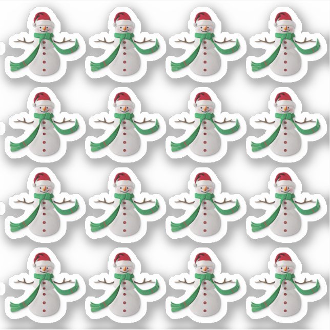 Sticker 16 x Christmas Snowman Green Red, effet 3D, K-Cut (Devant)