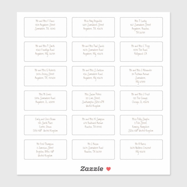 Sticker 18 Adresses Individuelles de Nom d'Invité Modernes (Feuille)