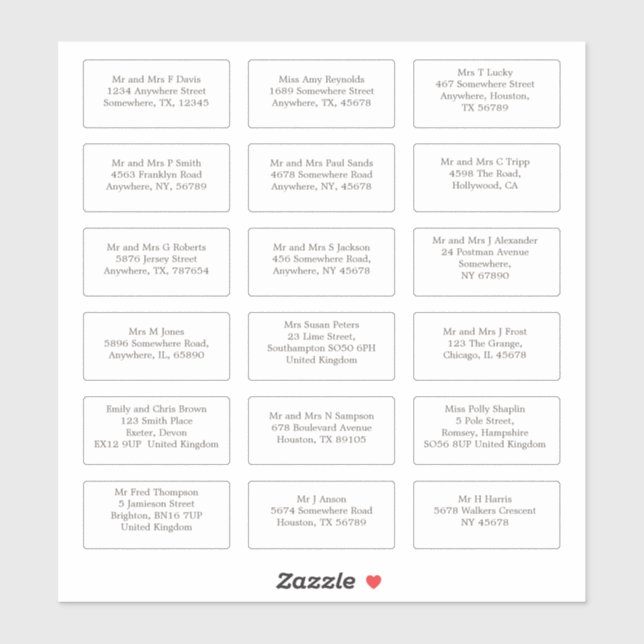 Sticker 18 Mariage individuel Nom d'hôte Adresses (Feuille)