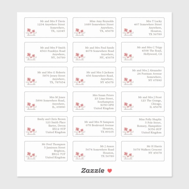 Sticker 18 Mariage individuel Nom d'hôte Adresses Florals (Feuille)
